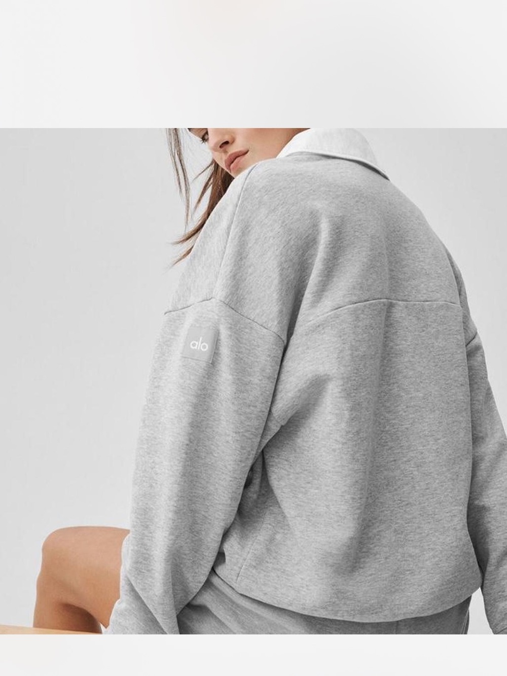 ALO Yoga take it easy sleeve Henley pullover heather gray/white